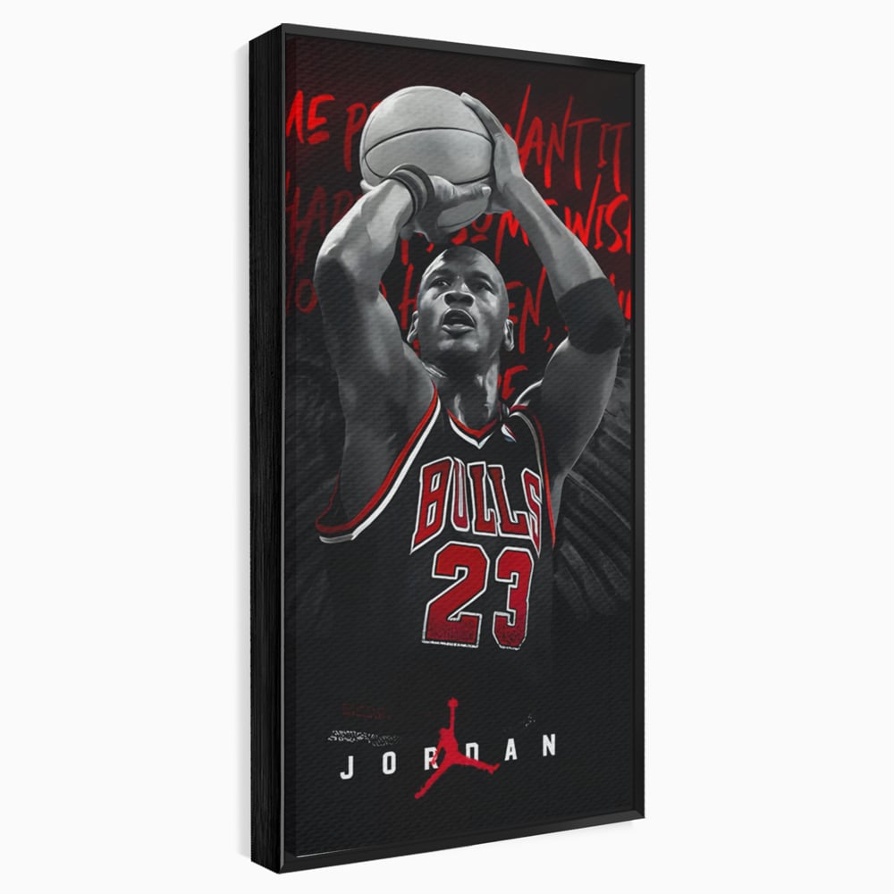 Tablou canvas cu tablou canvas cu michael jordan in actiune, in rama de aluminiu negru